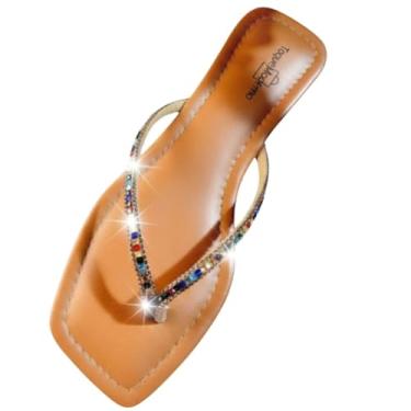 Imagem de Sandália Rasteira Chinelo de Dedo Feminina Elegante Com Pedrarias (Caramelo, BR, Adulto, Numérico, M, 36)