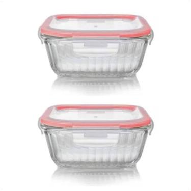 Imagem de 2 Potes Herméticos Canelados Vidro Quadrado 320Ml Com Tampa