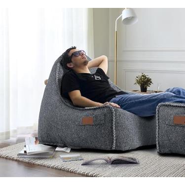 Imagem de Cadeira de pufe à prova de intempéries para pátio, cadeiras e conjuntos de otomanas, enchimento de espuma de alta densidade, tecido resistente ao clima com proteção UV, espreguiçadeira para sala de