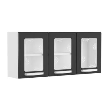 Imagem de Armário Aéreo Evidence Aço 120cm 3 Portas com Vidro 7009 Branco/Preto - Bertolini
