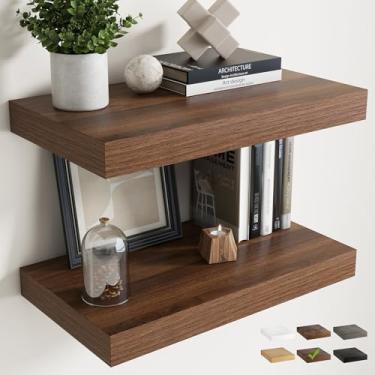 Imagem de Prateleiras flutuantes de 61 cm para parede, conjunto de 2, prateleiras de banheiro de grão de madeira de 30 cm D com suportes invisíveis, fácil instalação, prateleiras de armazenamento de madeira