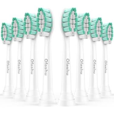 Imagem de Ofashu Cabeças de substituição para escovas de dentes elétricas Philips Sonicare compatíveis com controle de placa C1 C2 4100 5100 6100 2 séries HX9024, pacote com 8 brancas