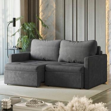 Imagem de Sofá Cama Retrátil e Reclinável 3 Lugares Bipartido 246cm Masaya Espresso Móveis Cinza Escuro