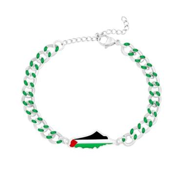 Imagem de Oneress Pulseira feminina Palestina - Corrente ajustável esmaltada, pulseira artesanal de solidariedade e patrimônio cultural, presente para ativista YA5881, Red Green Black Bracelet for GF, Aço