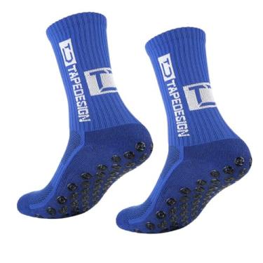 Imagem de 2 pares de meias antiderrapantes para futebol e esportes, meias atléticas antiderrapantes para homens e mulheres (tamanho 39-46, azul) - corrida de basquete