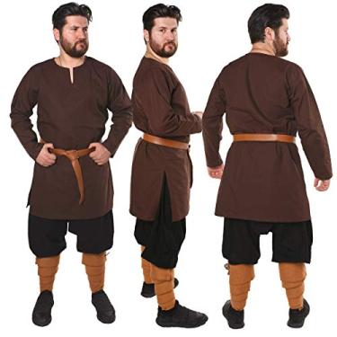 Imagem de Calvina Costumes Odin Medieval, Viking e LARP Undertúnica feita na Turquia, Marrom, 4G