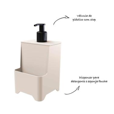 Imagem de Kit Pia 3 Peças Lixeira Dispenser Porta Talher Cozinha - Stolf Areia