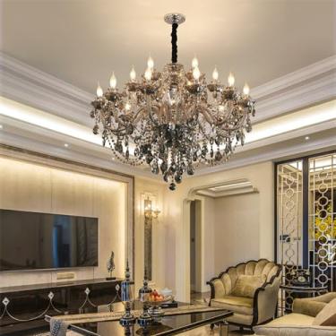 Imagem de Lustre de cristal prateado europeu para velas, luxuoso, para sala de estar, restaurante, quarto, hotel, villa, loja de roupas, salão de beleza, café, bar, karaokê, luminária pendente LED (A