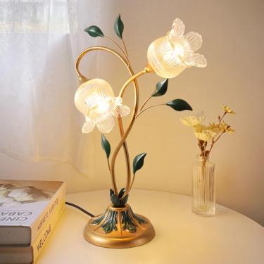 Imagem de Luminária de mesa LED contemporânea em formato de flor, estilo campestre francês, criativa, para sala de estar, quarto, escritório, casa de campo, hotel, luminária de cabeceira (D 2 lâmpadas