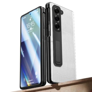 Imagem de LTLMYDAM Capa de couro para Samsung Galaxy Z Fold 7, textura de crocodilo com dobradiça de sucção magnética com suporte capa protetora de tela integrada, branca, dobra 7