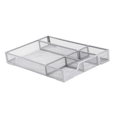 Imagem de Luqeeg Organizador de Gaveta de Mesa, Bandeja de Armazenamento de Malha de Metal Com 5 Compartimentos e Almofadas de Borracha Antiderrapantes para Material de Escritório (SILVER)