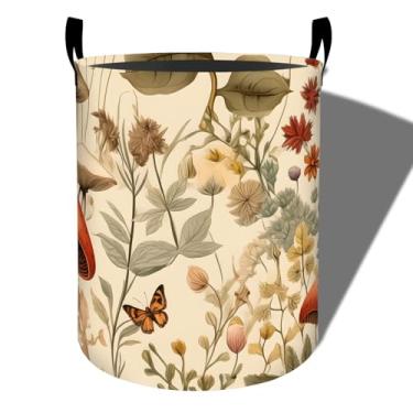 Imagem de amepay Cesta de roupa suja vintage de cogumelo, pano Oxford dobrável de borboleta, cesto de roupas sujas à prova d'água com alças, organizador de brinquedos para banheiro, quarto, dormitório, 50 x
