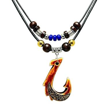 Imagem de Colar havaiano tribal maori com pingente marrom de anzol de duas camadas, Madeira, Sem Pedra Preciosa