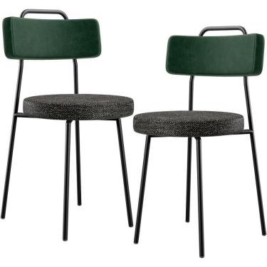 Imagem de Kit 02 Cadeiras Decorativa Estofada Sala Jantar Barcelona L02 Facto Verde Musgo Linho Chumbo