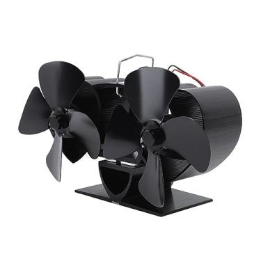 Imagem de ZJchao Ventilador de Fogão Com 4 Lâminas, Alimentado por Calor, Liga de Alumínio, Cabeça Dupla, Ventilador de Lareira para Fogão a Lenha, Substituição de Fogão a Querosene (Preto)