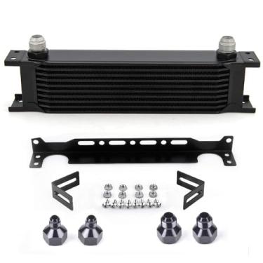 Imagem de ZHSYMX AN10-10AN Resfriador de óleo de placa empilhada transmissão universal do motor radiador britânico condensador de óleo liga de alumínio preto (10 fileiras)