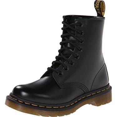 Imagem de Dr. Martens Bota feminina de couro liso 1460 W com 8 olhos, Preto liso, 35