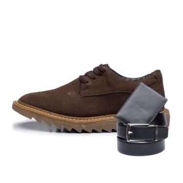 Imagem de Nicolau Sapato Social Oxford Masculino, Couro Sintético, Sola Tratorada, Estilo Brogue, Marrom, com Carteira e Cinto, para Escritório e Ocasiões Formais (Café Ambar, BR, Adulto, Numérico, 38)