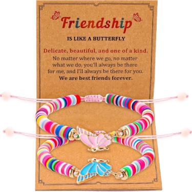 Imagem de Pulseiras de borboleta para melhor amiga para 2, conjunto de joias combinando amizade BFF rosa azul pulseira ajustável presentes para casal, mulheres, irmãs, Natal, aniversário