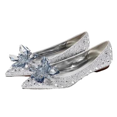 Imagem de sexytag Sapato feminino de salto alto stiletto transparente com strass, Sapatilha prateada, 37