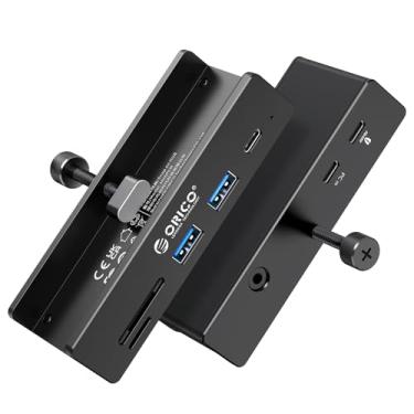 Imagem de ORICO Hub USB 3.2, grampo de hub USB com porta tipo C PD 60W, adaptador USB de 7 portas de alumínio de 10 Gbps com 2 portas de dados USB-A 3.2, leitor de cartão SD/TF 3.0, AUX, porta 3.2 tipo C para