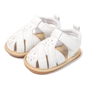 Imagem de Sandálias infantis para bebês meninas meninos conforto verão ao ar livre sapatos de praia recém-nascidos pré-andador sola de borracha antiderrapante primeira caminhada sapatos, Branco, 18-24 Months
