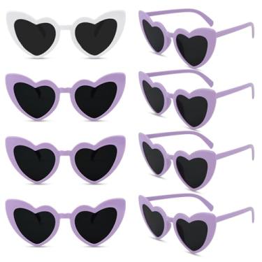 Imagem de AMCAMI 8 pares de óculos de sol de despedida de solteira em forma de coração, decorações de festa, presentes de dama de honra, mulheres, meninas, Branco e roxo, M