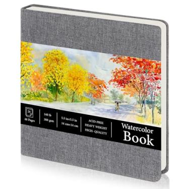 Imagem de Tenceur 1 caderno de desenho em aquarela de 14 cm x 14 cm, caderno quadrado de aquarela, prensa a frio, 63,5 kg, papel de algodão 300 g/m², 48 páginas, caderno, blocos de papel, presentes de fim de