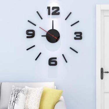 Imagem de Relógio de parede 3D DIY espelho relógio criativo acrílico adesivos de parede decoração de sala de estar agulha de quartzo (A-preto)