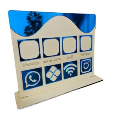 Imagem de Placa Display de Mesa e Balcão para QR Code WHATS PIX WIFI E INSTAGRAM no MDF e Acrilico(Azul)