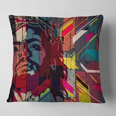 Imagem de Sala de estar, sofá, almofada de alta qualidade + capa de almofada impressa em ambos os lados da Designart Jesus Wood Design'