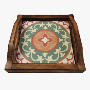 Imagem de Bandeja Café da Manhã Madeira Maciça com azulejo - Estilo Rústico