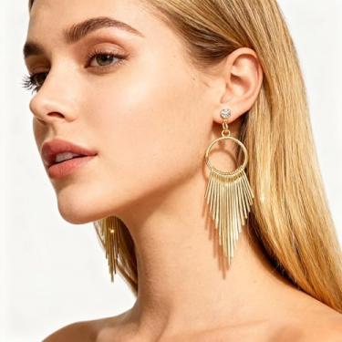 Imagem de Brincos de borla dourada pendurados para mulheres, longo, dourado, formal, franja, candelabro, joia moderna para festa de formatura