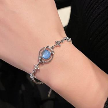 Imagem de Pulseira feminina com pedra preciosa de cristal planeta, opala azul, pedra da lua, cristal brilhante, estrela de zircônia cúbica