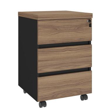 Imagem de Gaveteiro Para Escritório 3 Gavetas Com Chave E Rodízios Nogal/preto