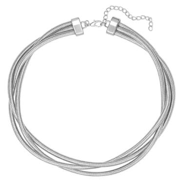 Imagem de SPARKLAURA Gargantilha feminina em camadas de ouro grosso, moderno, banhado a ouro, multicamadas, corrente de cobra, fina, colar em camadas, colares de declaração, joias simples, presentes, 16.54 inch