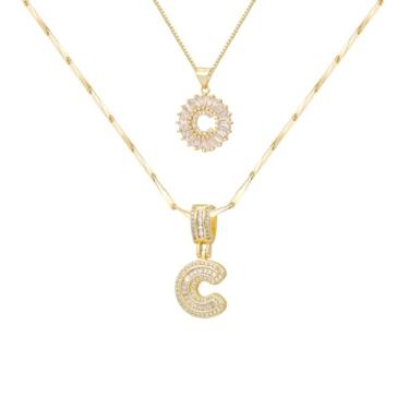 Imagem de ALFISO Colar com letras para mulheres, colares com inicial banhada a ouro 14K, joias personalizadas com nome personalizado, colar com pingente de iniciais para casal, 2 peças, colar elegante e