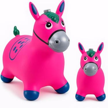 Imagem de Cavalinho Upa Upa Grande Pula Pula Musical Borracha Resistente Inflável VERDE, AZUL, VERMELHO, ROSA (Rosa)