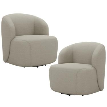 Imagem de Kit 02 Poltronas Giratória Orgânica Para Sala Living Heidy F04 Linho Bege - Lyam Decor