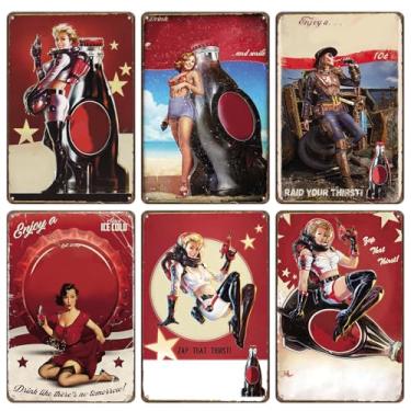 Imagem de Babymiu Pôster moderno de coca metálica, placa de lata, pacote com 6 20 x 30 cm (com 20 peças de pregos) presentes, artigos de festa, arte decoarção, placa de alumínio vintage para decoração de parede