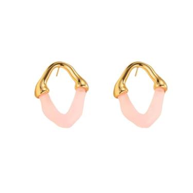 Imagem de Brincos geométricos de resina de aço inoxidável banhado a ouro 18 K, brincos ovais irregulares, boêmio, aniversário, férias, joias para mulheres BFF, Standard, Aço inoxidável Resina, Sem pedra