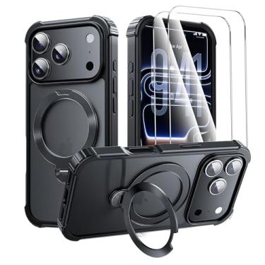 Imagem de Gotubiim Capa para iPhone 17 Pro Max com suporte, capa de celular translúcida de grau militar para iPhone 17 Pro Max de 6,9 polegadas, compatível com MagSafe, 2X protetores de tela, capa com suporte