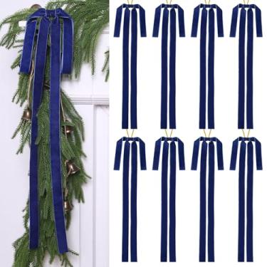 Imagem de DIYDEC 8 peças de enfeite de laço de Natal de veludo 59 x 39 cm laços de fita grande enfeite de árvore de Natal laços pendurados para Natal, férias, casa, exterior, interior, festa, guirlanda