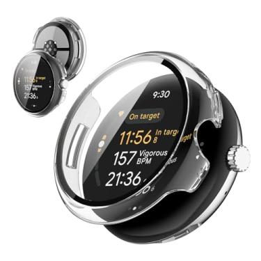 Imagem de Capa para Google Pixel Watch 4 41 mm, película de vidro temperado KONXISA 9H, capa rígida de policarbonato, leve, antiarranhões e anti-queda para proteção e Flim integrada, transparente