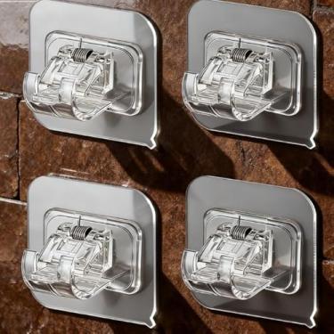 Imagem de Suporte de varão de cortina forte sem broca, pacote com 4 suportes transparentes para barras de chuveiro e toalha, comporta 9 kg, ajuste universal de 1 a 2 cm