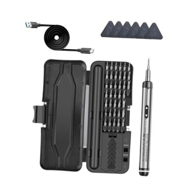 Imagem de RNXRZANK Conjunto de Chave de Fenda Elétrica de Precisão Sem Fio, Recarregável, com 38 Acessórios, Indicador LED E Estojo de Armazenamento. Ideal para Laptops, Cinza, Tamanho real