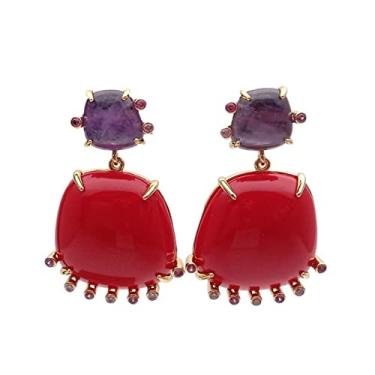 Imagem de 23 x 23 mm Cristal Vermelho 10 x 12 mm Pedra Ametista Roxa Brinco Brinco Bijoux Atacado Novos Brincos Fashio