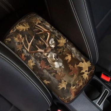 Imagem de Dreaweet Capa de descanso de braço camuflada de caça de veado para carro capa universal de console central antiarranhões capa de apoio de braço universal para SUV Sedan