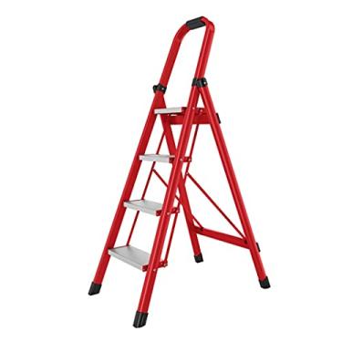 Imagem de Escadas dobráveis escadas cinzentas banqueta dobrável de 4 degraus com apoio de braço de esponja e pedal antiderrapante comporta até 150 kg escada de metal para escada resistente doméstica (cor
