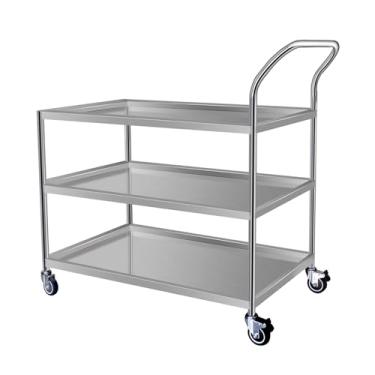 Imagem de Carrinho de aço inoxidável com prateleira 2/3, carrinho de rodinhas de laboratório, serviços utilitários, com rodas silenciosas de 360°, carrinho de catering, alça ergonômica, para garagem, cozinha